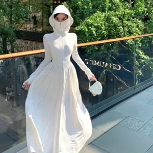 Women white long sun protection clothing full body sunshade hooded breathable dress coat