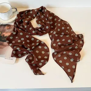 Brown polka dot long scarf fashion hair band elegant feminine accessory versatile design