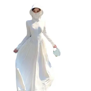 Long sun protection clothing for women ice silk slim fit hooded summer outdoor coat