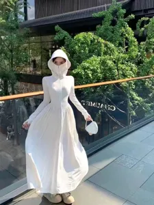 Women long sun protection coat hoodie lightweight UV blocking outdoor stylish white apparel 2026