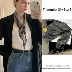 Écharpe Triangulaire en Satin Mode pour Femmes Imprimé Géométrique Foulard Doux Élégant pour Extérieur Quotidien