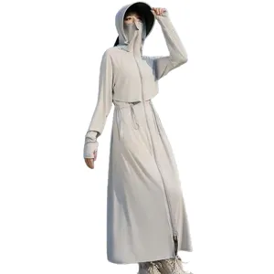 Long sun protection clothing women summer UV proof lightweight breathable hooded jacket top