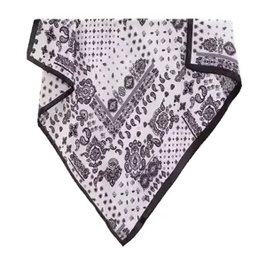Classic black and white paisley square scarf, elegant bandana and chic hair accessory for women.