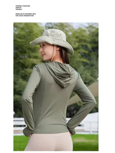 Women's slim fit long sleeve sun protection hooded jacket with hat for outdoor travel summer.
