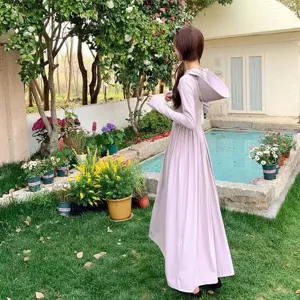 Long hooded sun protection dress for women, lightweight outdoor UV-blocking apparel.