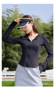 Women slim fit sun protection hoodie jacket summer UV blocking outdoor travel casual wear