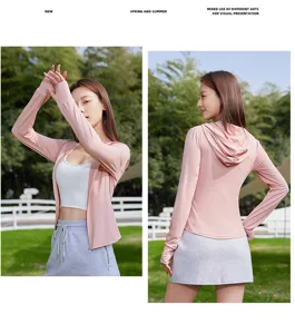 Women slim fit hooded sun protection jacket in pink, perfect for summer outdoor travel and UV care