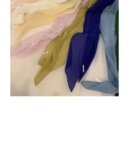 Korean solid color pleated silk skinny scarf elegant ribbon neckerchief for spring and summer