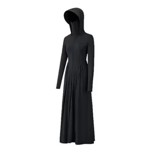 Women long sun protection hoodie dress uv blocking lightweight outdoor black coat main view