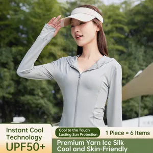 Women sun protection clothing summer lightweight breathable UV blocking hooded jacket main view