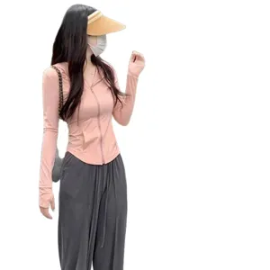 Slim fit ice silk sun protection clothing women summer breathable yoga jacket outerwear.