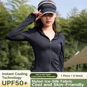 Women's slim fit sun protection hoodie with UV block, lightweight outdoor athletic jacket.