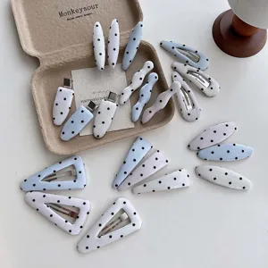 Korean style polka dot hair clips set, cute fabric duckbill and drop clips for women and girls daily use.
