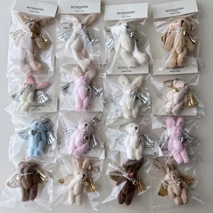 Cute Plush Animal Keychains Rabbit And Bear Pendant With Pearls And Wings Sweet Bag Charm Car Key Ring Accessories