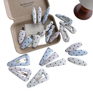 Korean style polka dot hair clip set, cute drop and triangle hairpins for women daily styling.