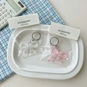 Transparent pink acrylic bow keychain cute bag charm aesthetic backpack pendant for girls