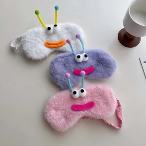 Plush sleep mask detail view, cute funny cartoon antenna design, soft furry shading eye cover