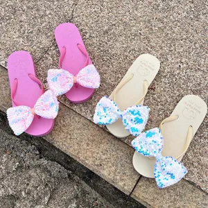Women's Summer Beach Flip Flops PVC Bowknot Flat Sandals Casual Outdoor Thong Slippers