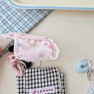 Ins stijl stoffen mini oortelefoon beschermhoes opslagtas met schattig ruitjes en bloemen.