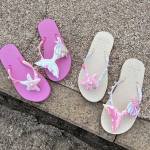 Women sequin mermaid tail starfish flip flops summer beach casual seaside fashion sandals