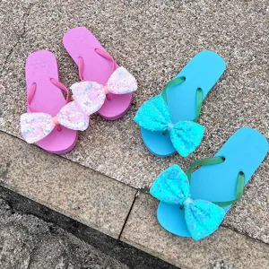 Summer sparkle sequin bow flip flops for women outdoor beach seaside comfortable sandals