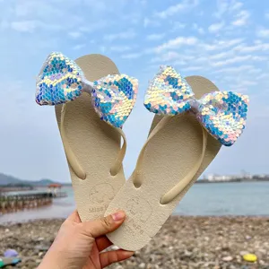 Summer sequin bow flip flops women beach outdoor fashion cute sparkly sandals footwear