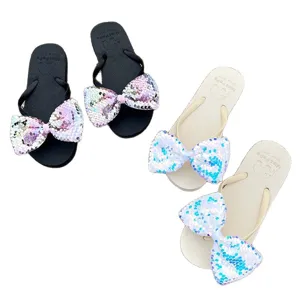Women flip flops sparkly sequin bow beach sandals summer fashion slip on shoes black beige