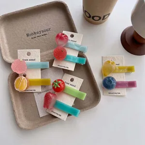 Cute 3D fruit acetate hair clips detail, sweet style side hair pin for women and girls.