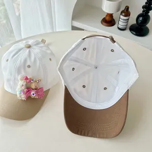 Kids baseball cap cute rhinestone bunny bow summer sun protection adjustable cotton hat