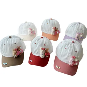 Children cute cartoon rabbit rhinestone baseball cap with colorful sun visor for kids