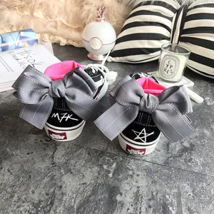 Cute bow canvas sneakers women, Korean style casual low top shoes with pink lining and big bows.