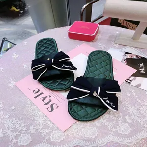 Pantoufles mules en satin à nœud doux pour femmes, chaussures vertes élégantes.
