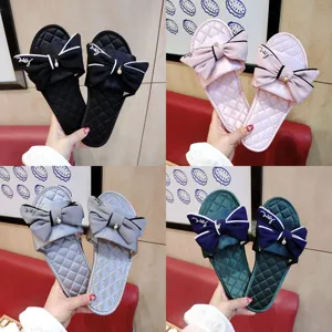 Pantoufles Plates Douces à Nœud en Satin de Style Coréen pour Femmes Printemps Automne Confortables Chaussures d'Intérieur Bout Ouvert
