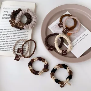 Chouchous coréens mignons ours smiley élastiques à cheveux bruns tressés cordes pour femmes