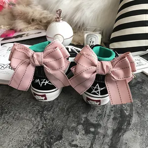 Cute pink bow canvas high top sneakers with hand painted details for women fashion daily wear