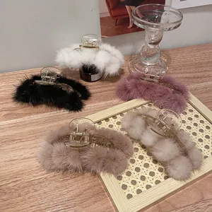Élégante pince à cheveux en vraie fourrure de vison grande pince moelleuse accessoires