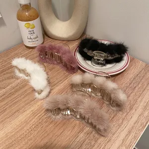 Rétro vraie fourrure de vison pince à cheveux peluche grande élégante style coréen accessoires