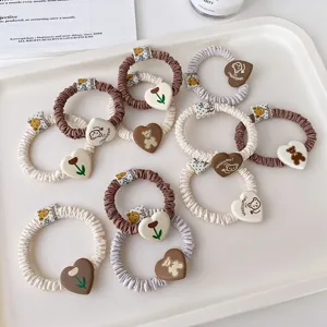 Sweet Floral Tulip Bear Fabric Hair Scrunchies Cute Elastic Hair Ropes Daily Hair Accessories For Women