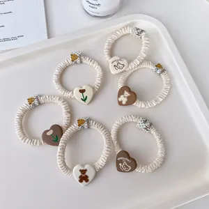 Cute cartoon bear tulip heart pleated hair scrunchies set sweet elastic hair ties rubber bands accessories