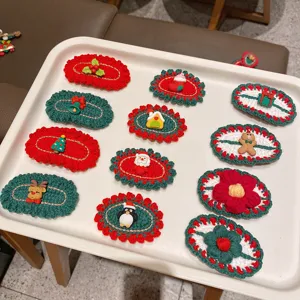 Christmas Series Handmade Knitted Wool Hair Clip Cute Cartoon Elk Santa Claus Hairpin Festive Hair Accessories For Women