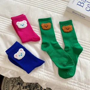 Süße bestickte Bär Frottee Socken Mittlere warme Baumwollsocken für den täglichen Alltag