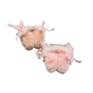 Jolis cache-oreilles en peluche Lolita japonaise avec noeud en dentelle pour l hiver doux