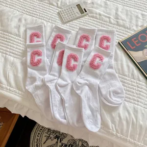 Chaussettes Slouch Femme Lettre C Mignon Casual Quotidien Coton Chaussettes Mi-Hautes Mode Douce
