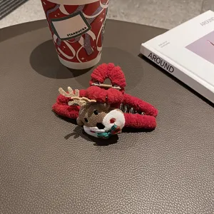 Weihnachten Rentier Plüsch Haarklammer, süße rote flauschige Winter Haaraccessoires.