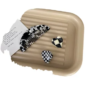 Retro acetate hair comb and checkerboard heart hair clips set, stylish Korean fashion hair accessories.