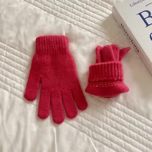 Women winter warm plush knit gloves solid color cute rabbit hair full finger mittens stylish