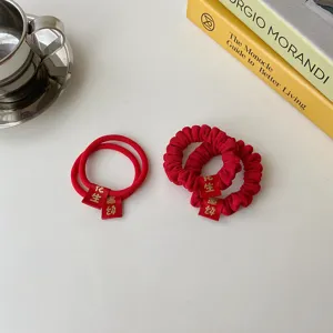 Red retro embroidered hair scrunchies new year festive hair rope rubber band elastic hair ties