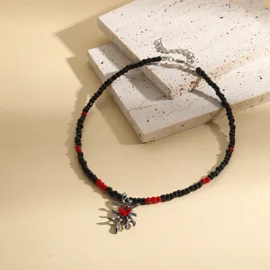 Gotische zwart-rode kralenketting met zilveren spinnenhart hanger voor Halloween modesieraden