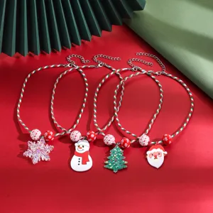 Christmas snowflake pendant necklace set with acrylic colorful beads and cute holiday charms for women.