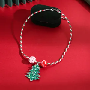Christmas snowflake pendant necklace, acrylic colorful bead sweater chain detail view.